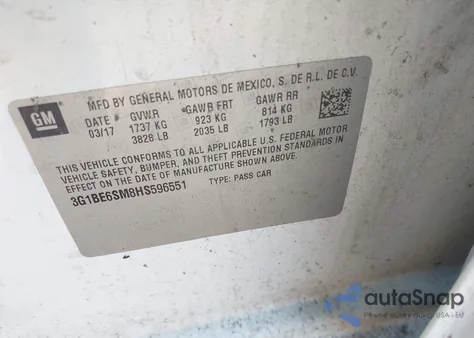 2017 Chevrolet Cruze Lt Auto from USA, damaged, VIN 3G1BE6SM8HS596551